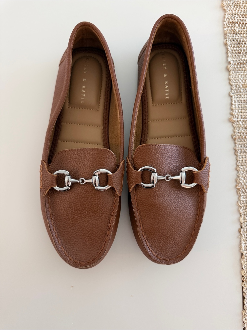 Kelly & Katie Brown Pebbled Leather Loafers with Silver Bit
